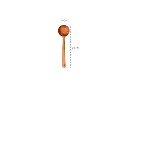 Handcrafted Neem Wood Round Ladle Spoon, 29 cm Length, Traditional DOI Spoon