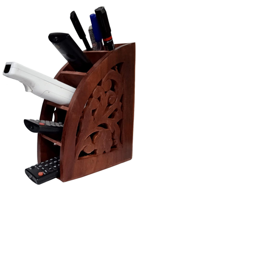 Handcrafted Sheesham Wood Carved Remote Stand | Decorative Wooden Organizer