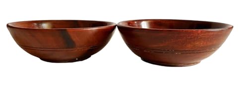 Handcrafted Wooden Serving Bowls, Traditional Indian Design, Set of 2, Brown