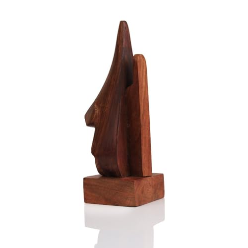 Wooden Eyeglass Holder Stand, Decorative Face-Shaped Spectacle Display, 6 Inch Height, Brown