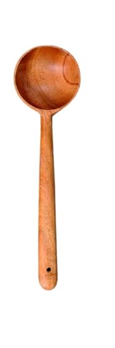 Handcrafted Neem Wood Round Ladle Spoon, 29 cm Length, Traditional DOI Spoon
