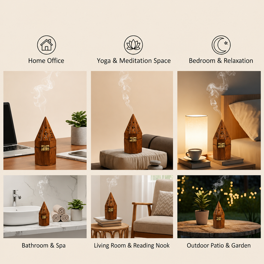 DECORASIA™ Pyramid Wooden Dhoop Dani (Handcrafted Incense Burner for Home & Pooja)