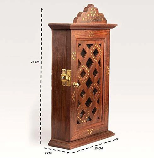 Handcrafted Wooden Wall Key Holder Cabinet – Traditional Sheesham Wood Design