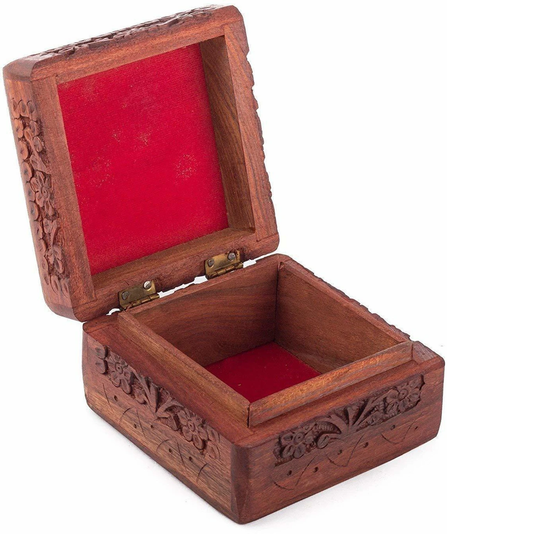 Handcrafted Floral Carved Wooden Storage Box