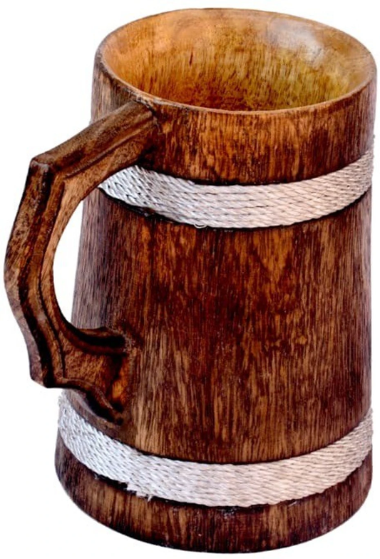 Decorasia Handcrafted Wooden Mug with Rope Design | Rustic Drinkware