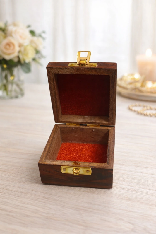 Handcrafted Wooden Carved Storage Box with Brass Lock