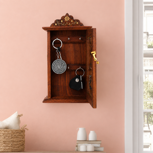 Handcrafted Wooden Wall Cabinet with Artistic Cutwork – Sheesham Wood Decorative Organizer