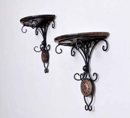 DECORASIA Wooden & Wrought Iron Wall Bracket/Rack Cast Iron, Wooden Iron Wall Shelves
