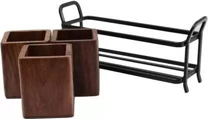 DECORASIA Empty Cutlery Holder Case (black, brown
