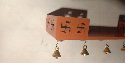 Decorasia Beautiful Wooden Wall Temple with Swastik Design for Home & Office | Compact Hanging Pooja Mandir for Spiritual D�cor