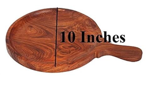Decorasia Wooden Pizza Serving Board, Round with Handle, 25.4 cm (10 Inches), Brown