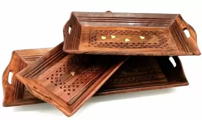 Sheesham Wood Handmade & Handcrafted Wooden Serving Tray- Set of 3
