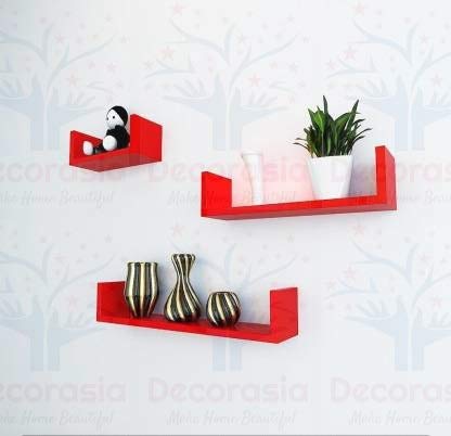 DECORASIA� Beautiful U Shape Wooden Wall Shelf for Multi Purpose Utility MDF Wall Shelf