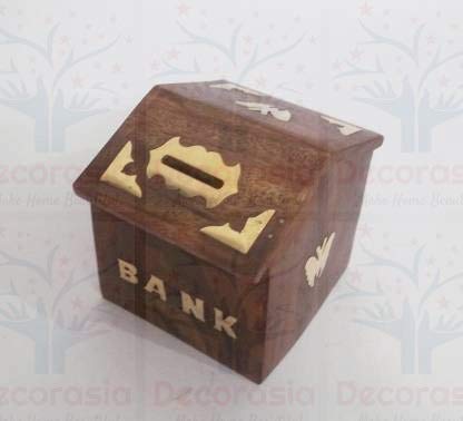 DECORASIA™ Wooden Beautiful Unique Hut Shape Coin Bank Piggy Bank Money Bank. Gullak for Kids, Wooden,Coin Bank, Birthday Gift for Kids.