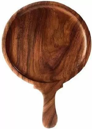 Decorasia 10-Inch Round Wooden Pizza Tray � Multipurpose Snacks Plate & Cutting Board | Brown Pizza Pan for Serving & Chopping Wood � Pack of 1