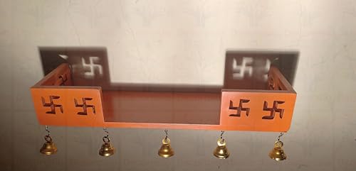 Decorasia Beautiful Wooden Wall Temple with Swastik Design for Home & Office | Compact Hanging Pooja Mandir for Spiritual D�cor