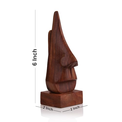 Wooden Eyeglass Holder Stand, Decorative Face-Shaped Spectacle Display, 6 Inch Height, Brown