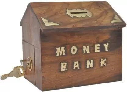 Decorasia Beautiful Wooden Money Bank with Lock & 2 Keys | Piggy Bank for Kids | Safe Coin Saving Box | Secure Gullak for Boys & Girls | Handmade Gift Item