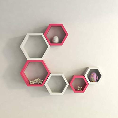 DECORASIA� Beautiful Wooden Hexagon Shape Designer Storage Shelves MDF (Set of 6) (Medium Density Fiber) Wall Shelf