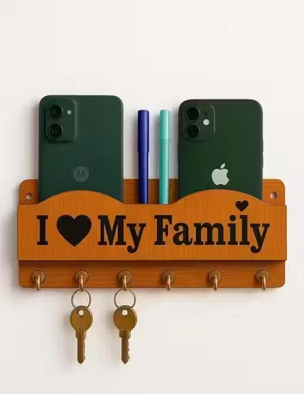 Decorasia “I Love My Family” Wooden Key Holder & Mobile Stand