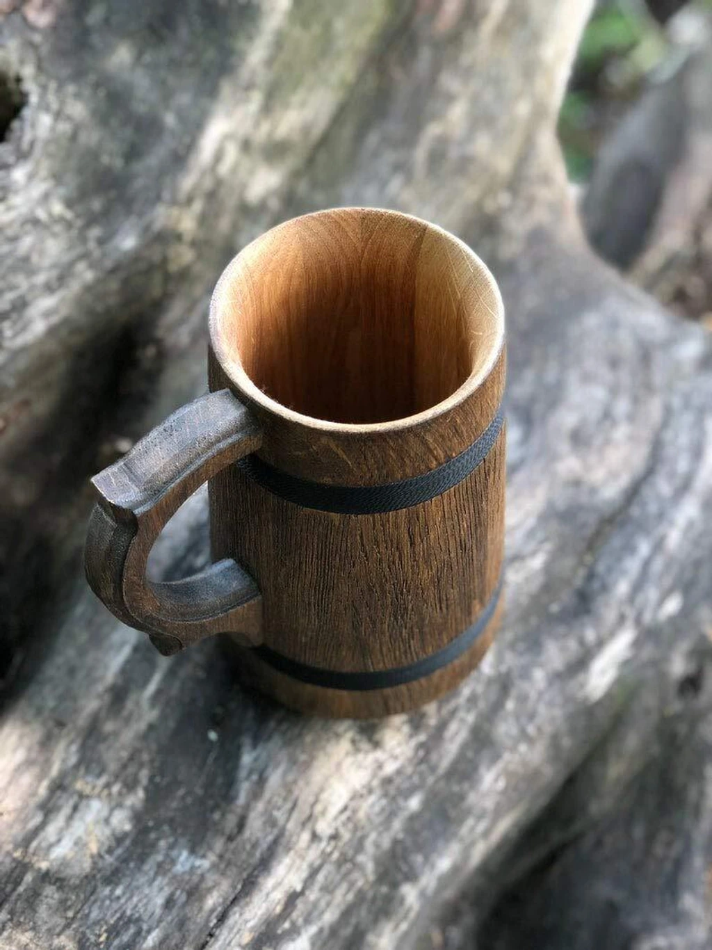 Handcrafted Wooden Mug with Handle Vintage Barrel Design Drinkware