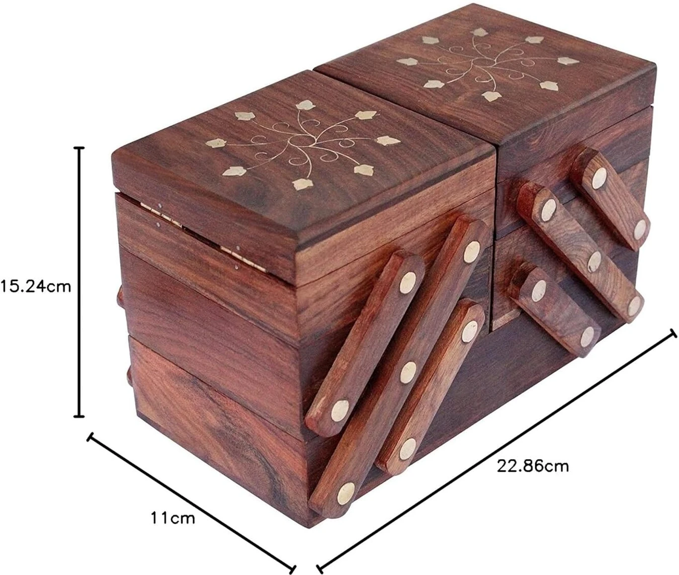 Handcrafted Sheesham Wood Dual Expandable Jewellery Box with Floral Inlay