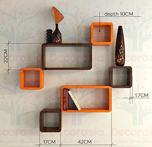 DECORASIA Beautiful & Antique Cube & Rectangle Shape (Set of 6) Mounted Rack Shelves.