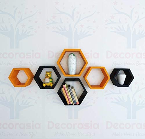 DECORASIA� Beautiful Wooden Hexagon Shape Designer Storage Shelves MDF (Set of 6) (Medium Density Fiber) Wall Shelf