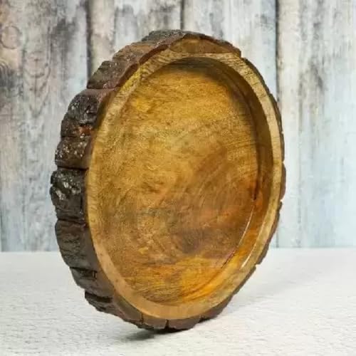 Decorasia Handmade Antique Look Round Wooden Serving Tray | Rustic Brown Wooden Tray for Snacks, Tea, Coffee & Desserts | Decorative Kitchen & Dining Accessory | Gift for Home & Table D�cor