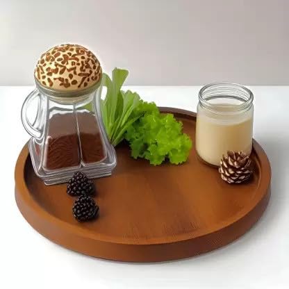 Decorasia HANDICRAFTS Round Wooden Serving Tray Tray for Dining Table, Home D�cor & Kitchen Use | Rustic Brown Serving Platter � Pack of 1