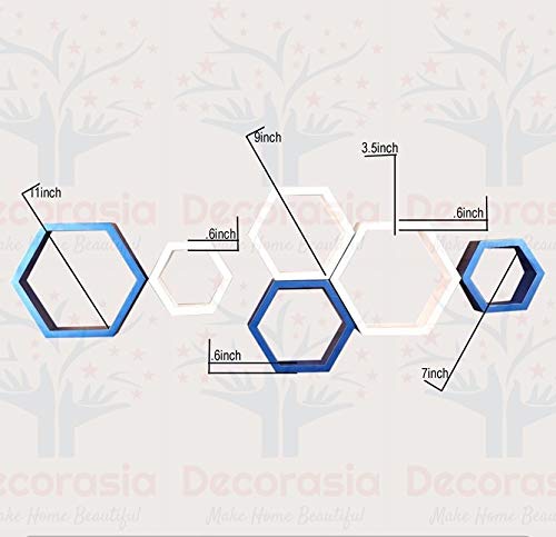 DECORASIA Beautiful Wooden Hexagon Shape Designer Storage Shelves MDF (Set of 6) (Medium Density Fiber) Wall Shelf
