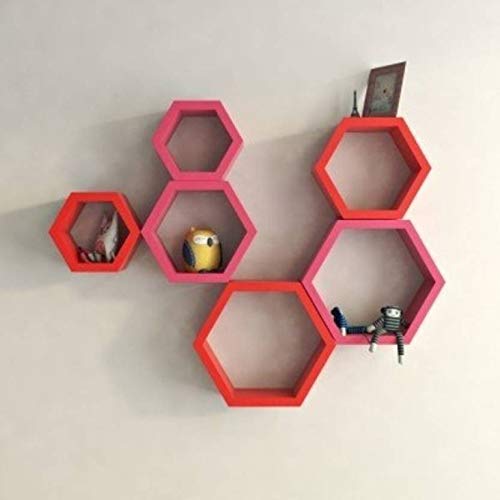 DECORASIA� Beautiful Wooden Hexagon Shape Designer Storage Shelves MDF (Set of 6) (Medium Density Fiber) Wall Shelf