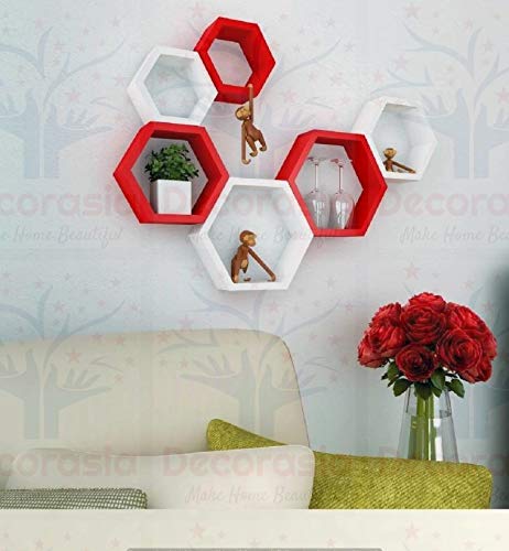 DECORASIA� Beautiful Wooden Hexagon Shape Designer Storage Shelves MDF (Set of 6) (Medium Density Fiber) Wall Shelf