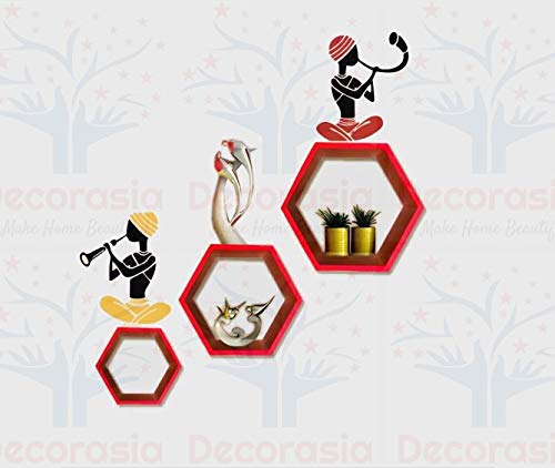 DECORASIA� Beautiful Wooden Hexagon Shape Designer Storage Shelves MDF (Set of 3) (Medium Density Fiber) Wall Shelf