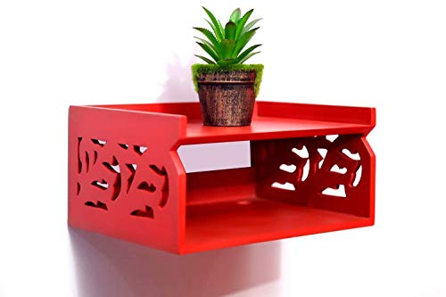 DECORASIA Wooden Beautiful WiFi Stand and Tv Set top Box Stand (Red)
