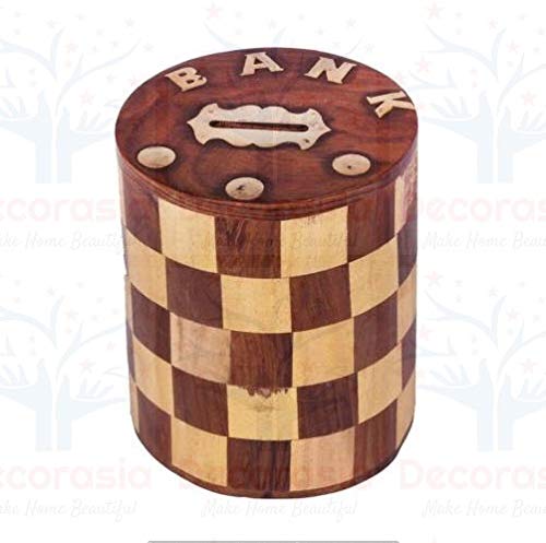 DECORASIA™ Wooden Beautiful Unique Chess Round with Screw Lock Coin Bank Piggy Bank Money Bank. Gullak for Kids, Wooden,Coin Bank, Birthday Gift for Kids.