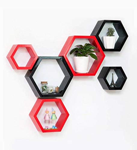 DECORASIA� Beautiful Wooden Hexagon Shape Designer Storage Shelves MDF (Set of 6) (Medium Density Fiber) Wall Shelf