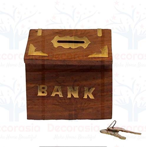 DECORASIA™ Wooden Beautiful Unique Hut Shape Coin Bank Piggy Bank Money Bank. Gullak for Kids, Wooden,Coin Bank, Birthday Gift for Kids.