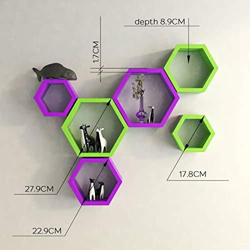 DECORASIA Beautiful Wooden Hexagon Shape Designer Storage Shelves MDF (Set of 6) (Medium Density Fiber) Wall Shelf
