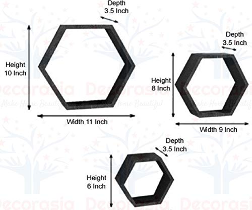 DECORASIA Beautiful Wooden Hexagon Shape Designer Storage Shelves MDF (Set of 3) (Medium Density Fiber) Wall Shelf