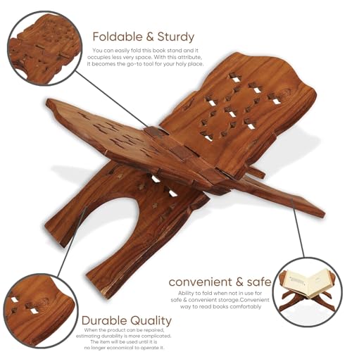 Decorasia Hand-Carved Wooden Holy Book Stand, Foldable Design, Brown, 15.24 x 5.08 x 5.08 cm
