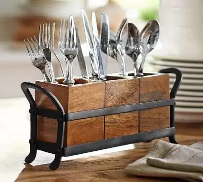 DECORASIA Empty Cutlery Holder Case (black, brown