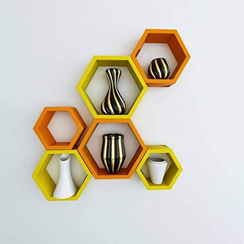 DECORASIA� Beautiful Wooden Hexagon Shape Designer Storage Shelves MDF (Set of 6) (Medium Density Fiber) Wall Shelf