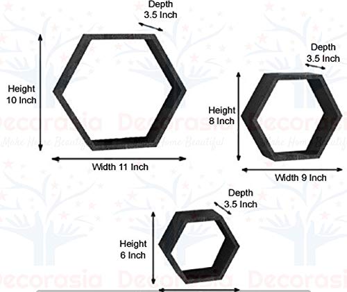 DECORASIA Beautiful Wooden Hexagon Shape Designer Storage Shelves MDF (Set of 6) (Medium Density Fiber) Wall Shelf