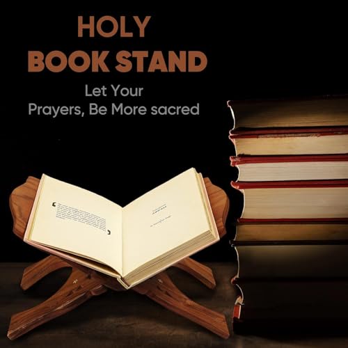 Decorasia Hand-Carved Wooden Holy Book Stand, Foldable Design, Brown, 15.24 x 5.08 x 5.08 cm