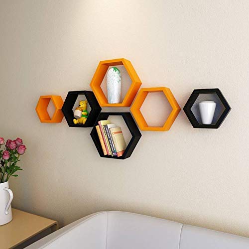 DECORASIA� Beautiful Wooden Hexagon Shape Designer Storage Shelves MDF (Set of 6) (Medium Density Fiber) Wall Shelf