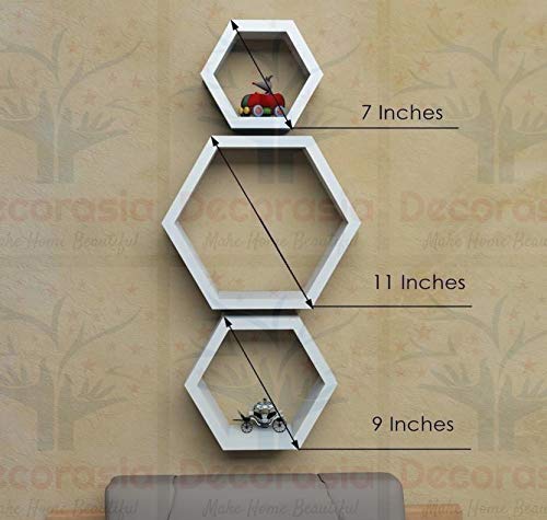 DECORASIA� Beautiful Wooden Hexagon Shape Designer Storage Shelves MDF (Set of 3) (Medium Density Fiber) Wall Shelf