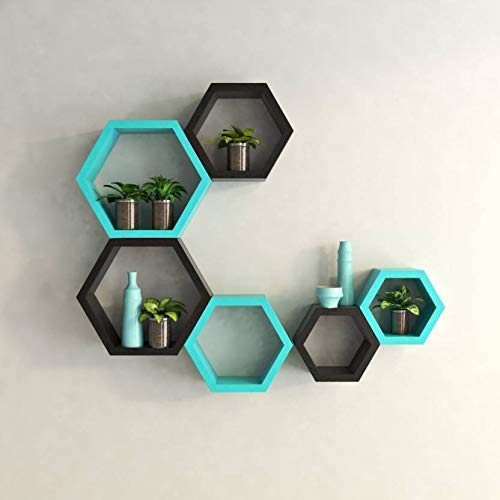DECORASIA� Beautiful Wooden Hexagon Shape Designer Storage Shelves MDF (Set of 6) (Medium Density Fiber) Wall Shelf