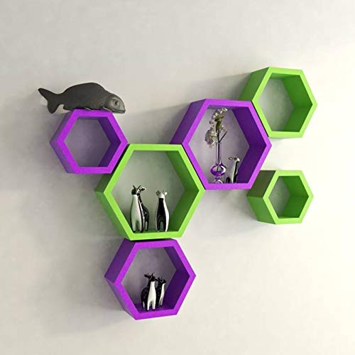 DECORASIA� Beautiful Wooden Hexagon Shape Designer Storage Shelves MDF (Set of 6) (Medium Density Fiber) Wall Shelf