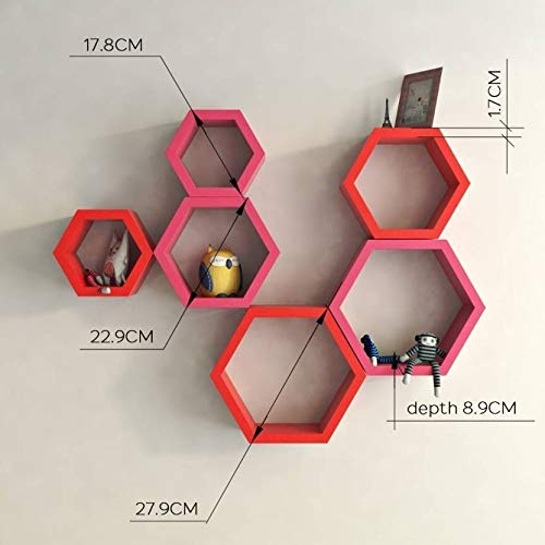 DECORASIA� Beautiful Wooden Hexagon Shape Designer Storage Shelves MDF (Set of 6) (Medium Density Fiber) Wall Shelf